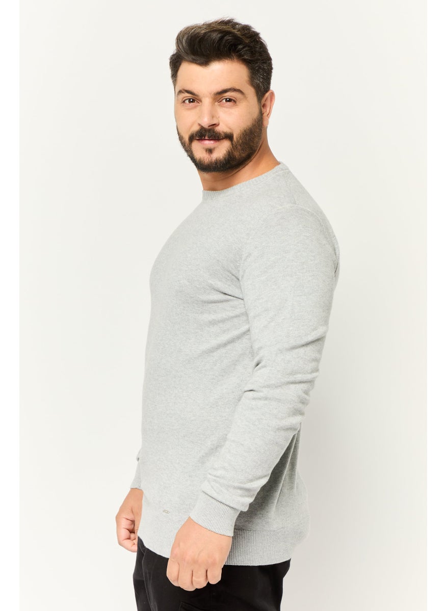 Men Crew Neck Knitted Long Sleeve Sweater, Grey