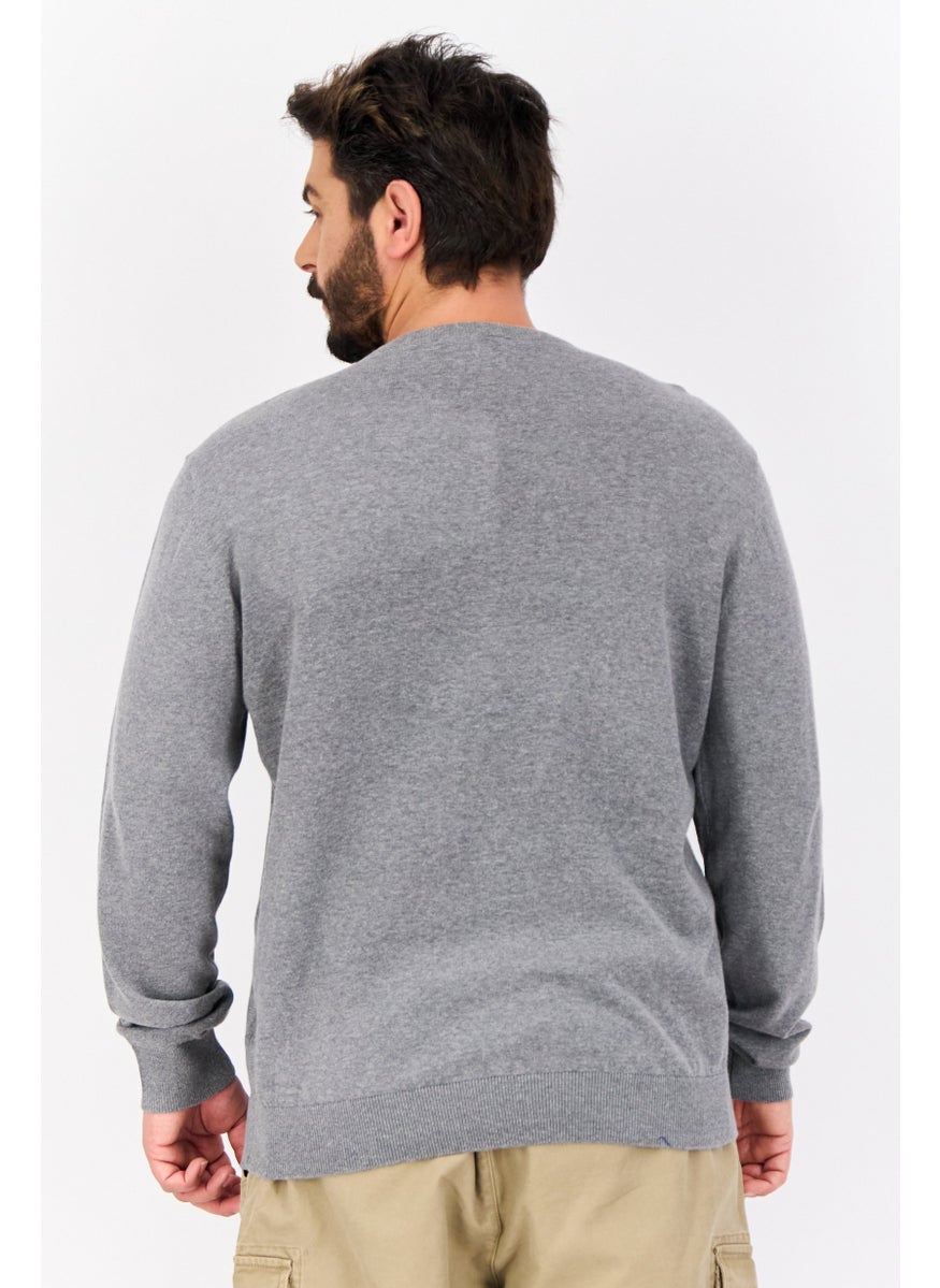 Men Crew Neck Solid Long Sleeves Sweater, Grey