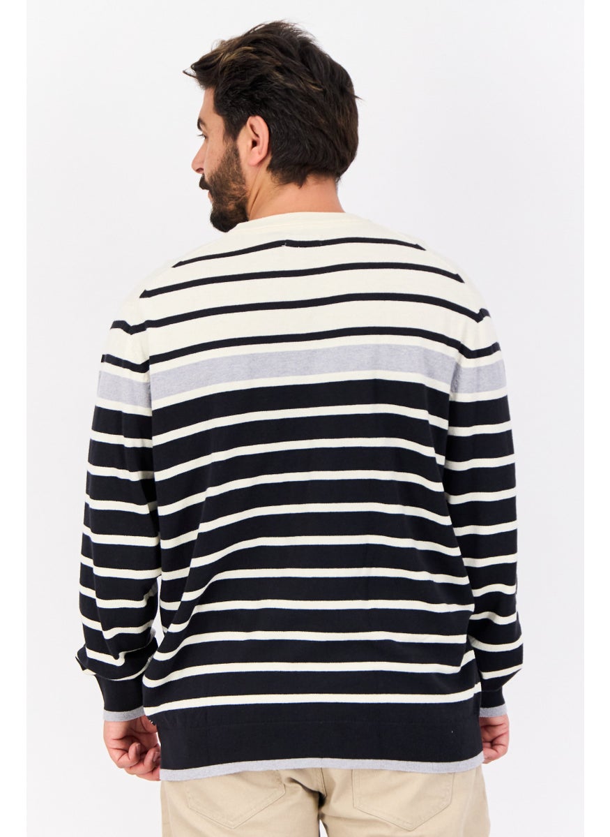 Men Crew Neck Long Sleeves Stripe Sweater, Multicolor
