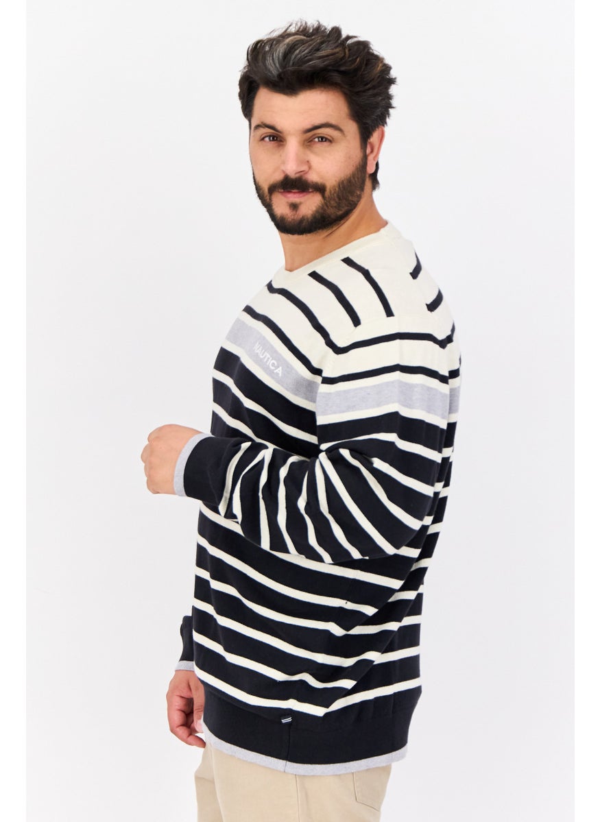 Men Crew Neck Long Sleeves Stripe Sweater, Multicolor