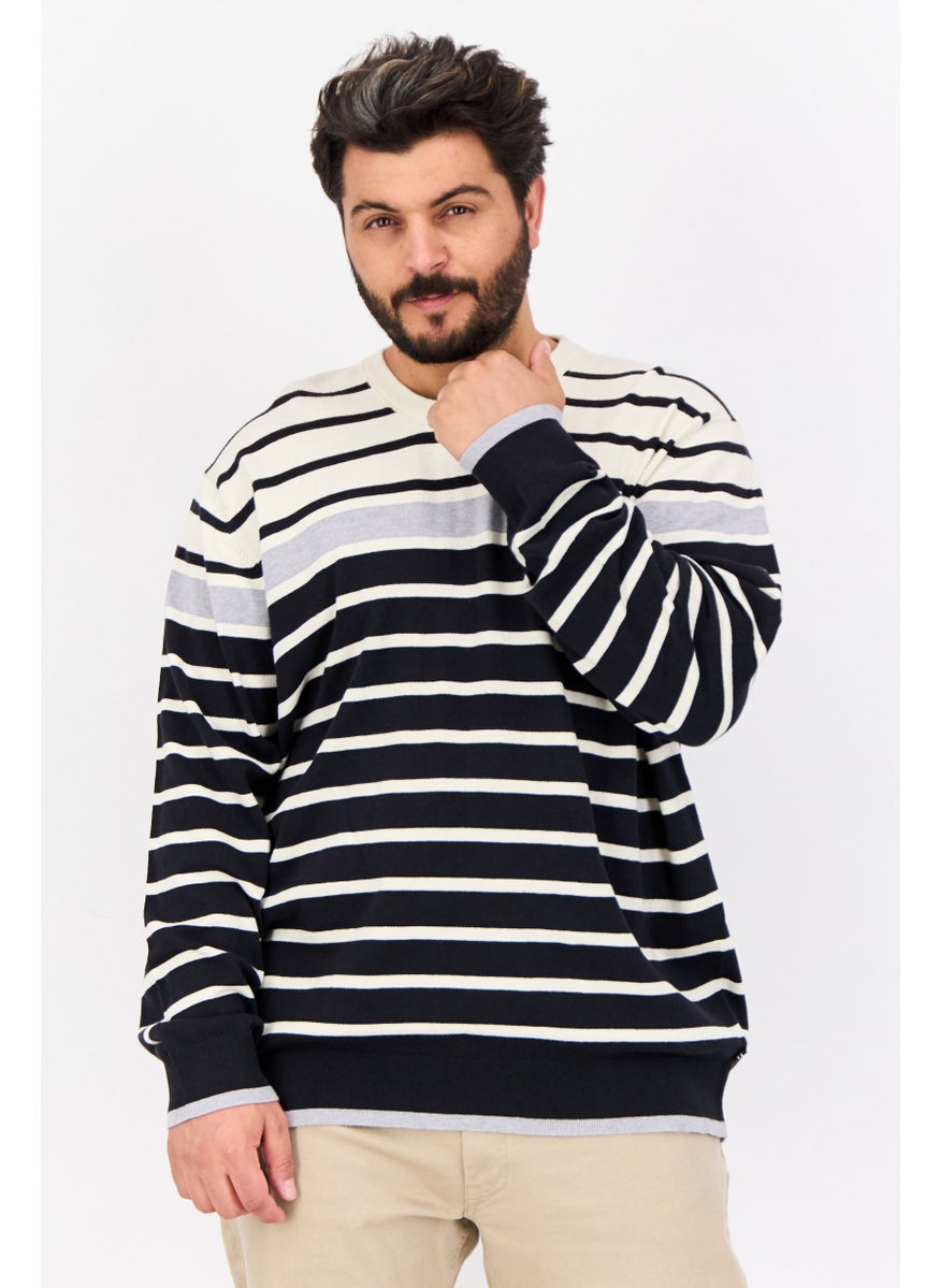 Men Crew Neck Long Sleeves Stripe Sweater, Multicolor