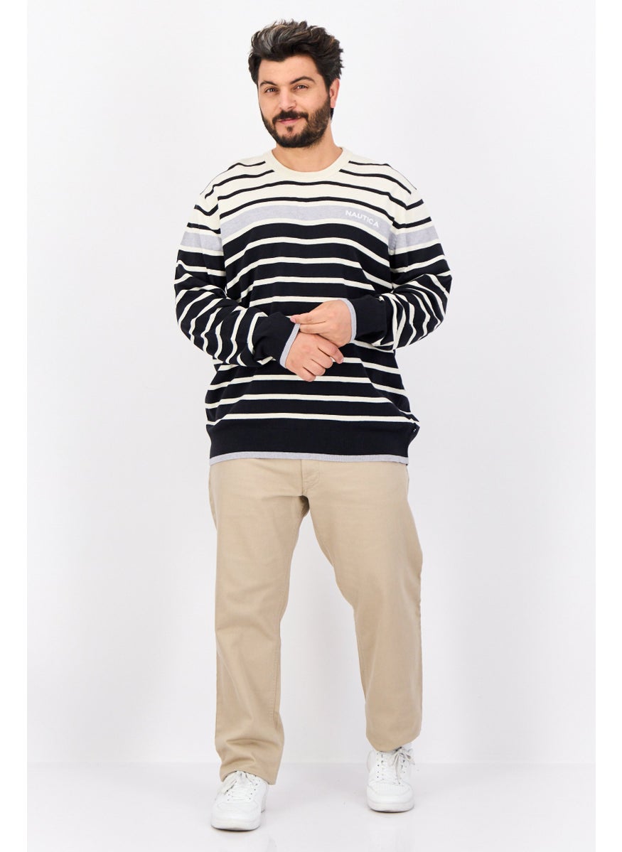 Men Crew Neck Long Sleeves Stripe Sweater, Multicolor