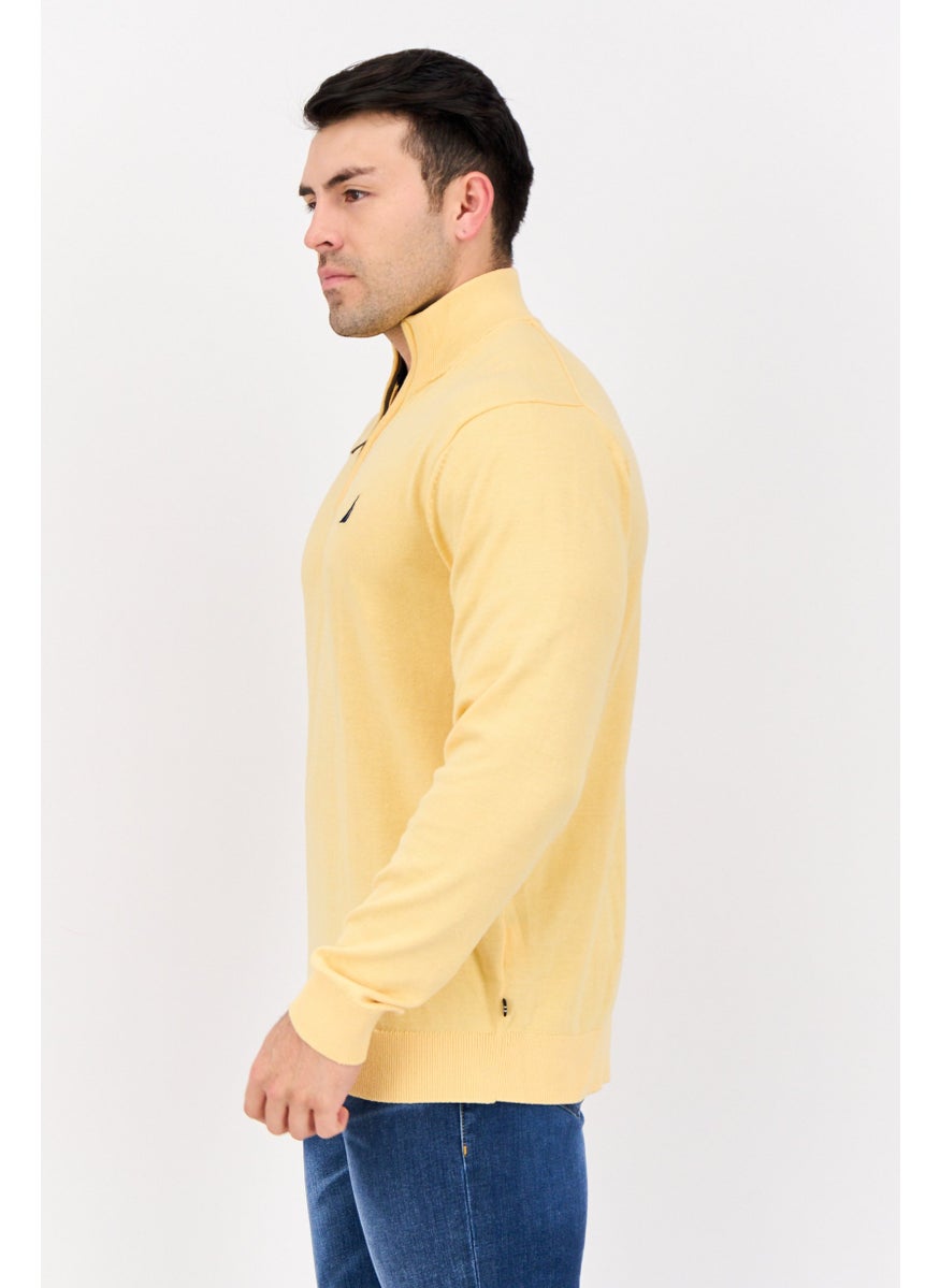 Men Knitted Half Zip Sweater, Yellow