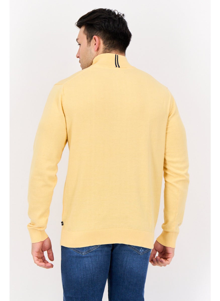 Men Knitted Half Zip Sweater, Yellow