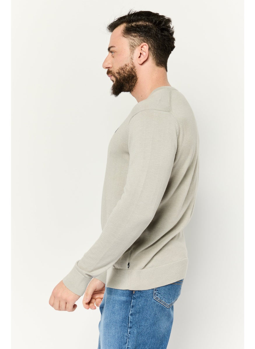 Men V-Neck Embroidered Logo Sweater, Grey