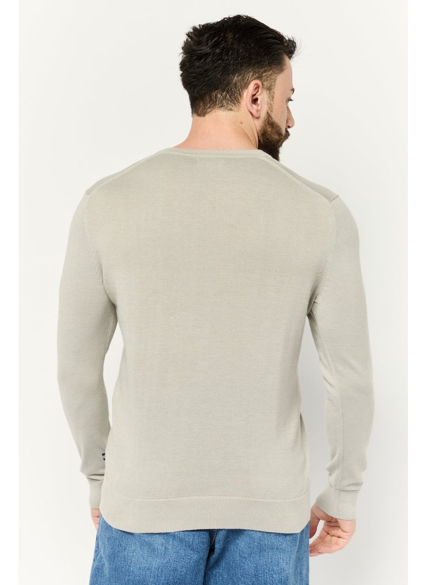 Men V-Neck Embroidered Logo Sweater, Grey