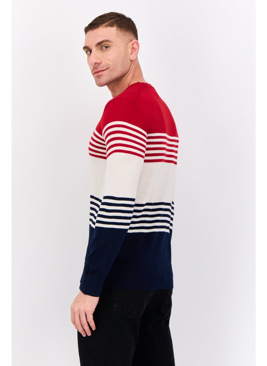 Men Crew Neck Embroidered Logo Sweater, Multicolor