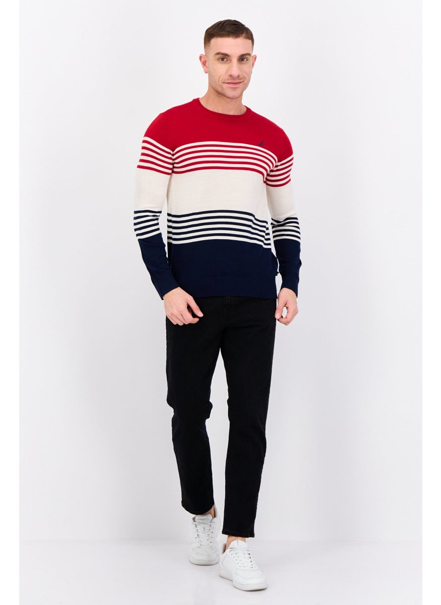Men Crew Neck Embroidered Logo Sweater, Multicolor