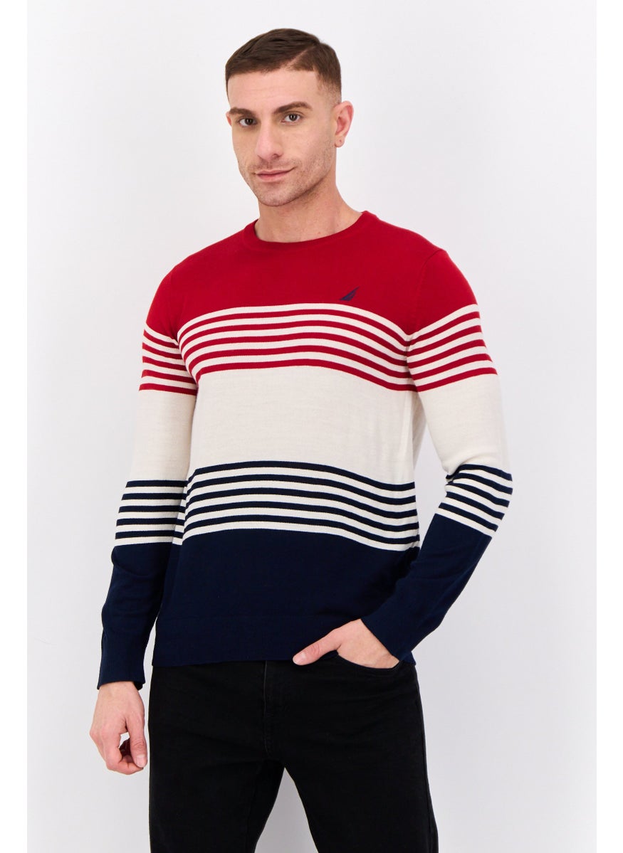 Men Crew Neck Embroidered Logo Sweater, Multicolor
