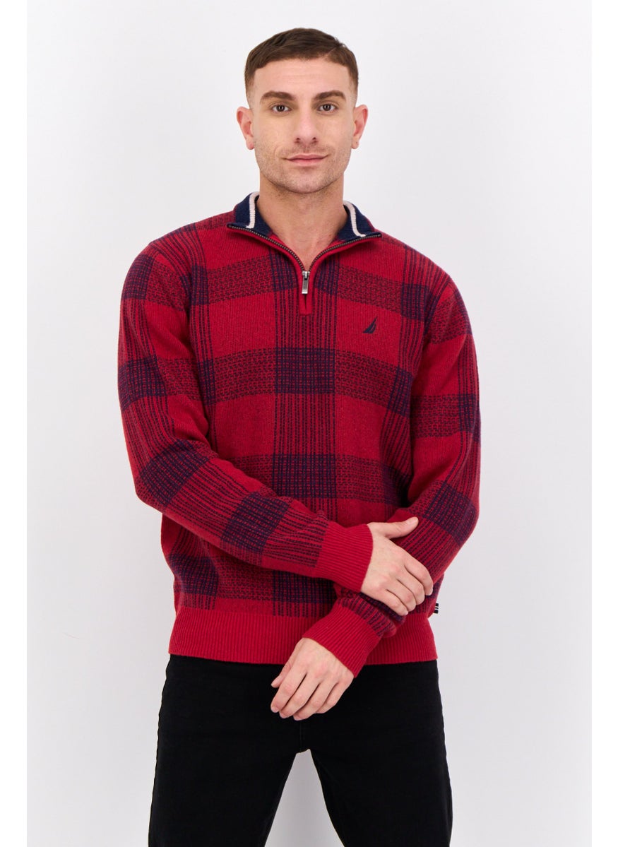 Men Long Sleeves Plaid Sweater, Multi Color