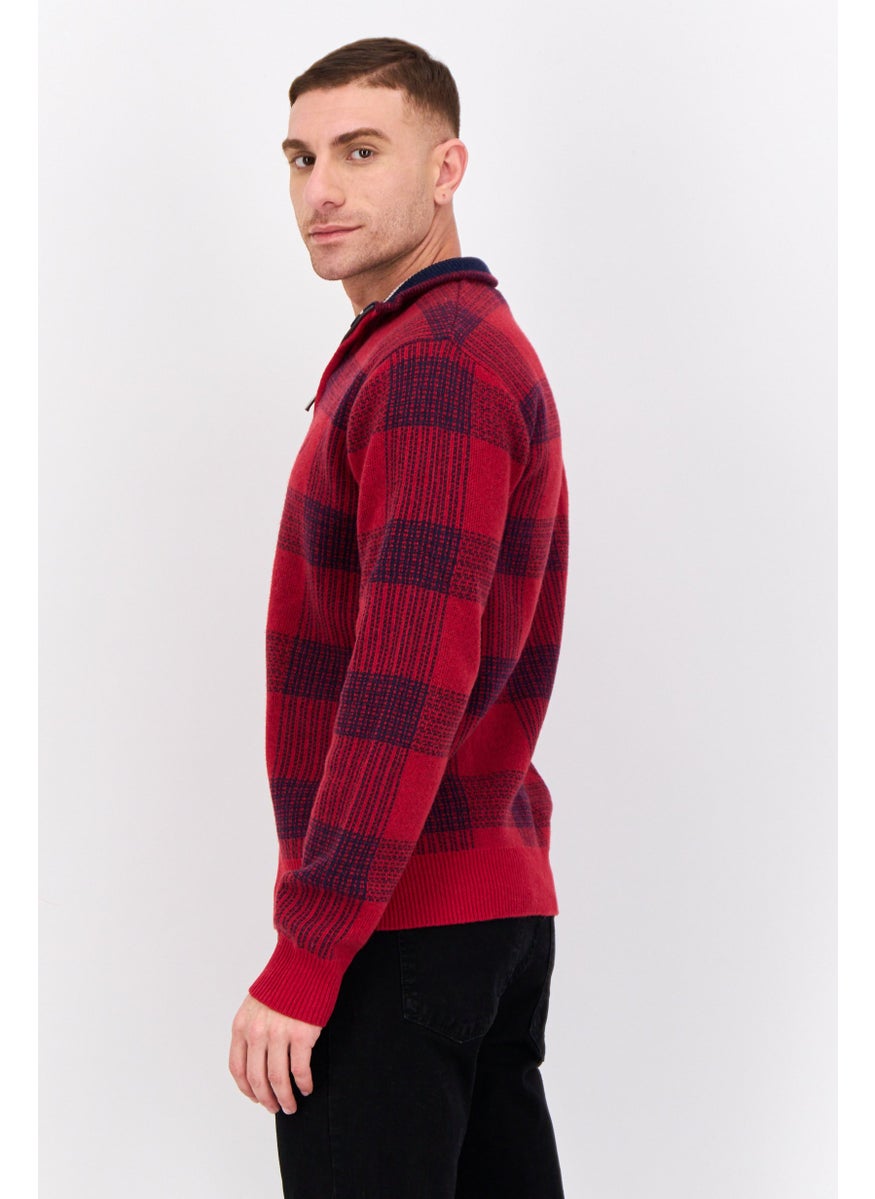 Men Long Sleeves Plaid Sweater, Multi Color