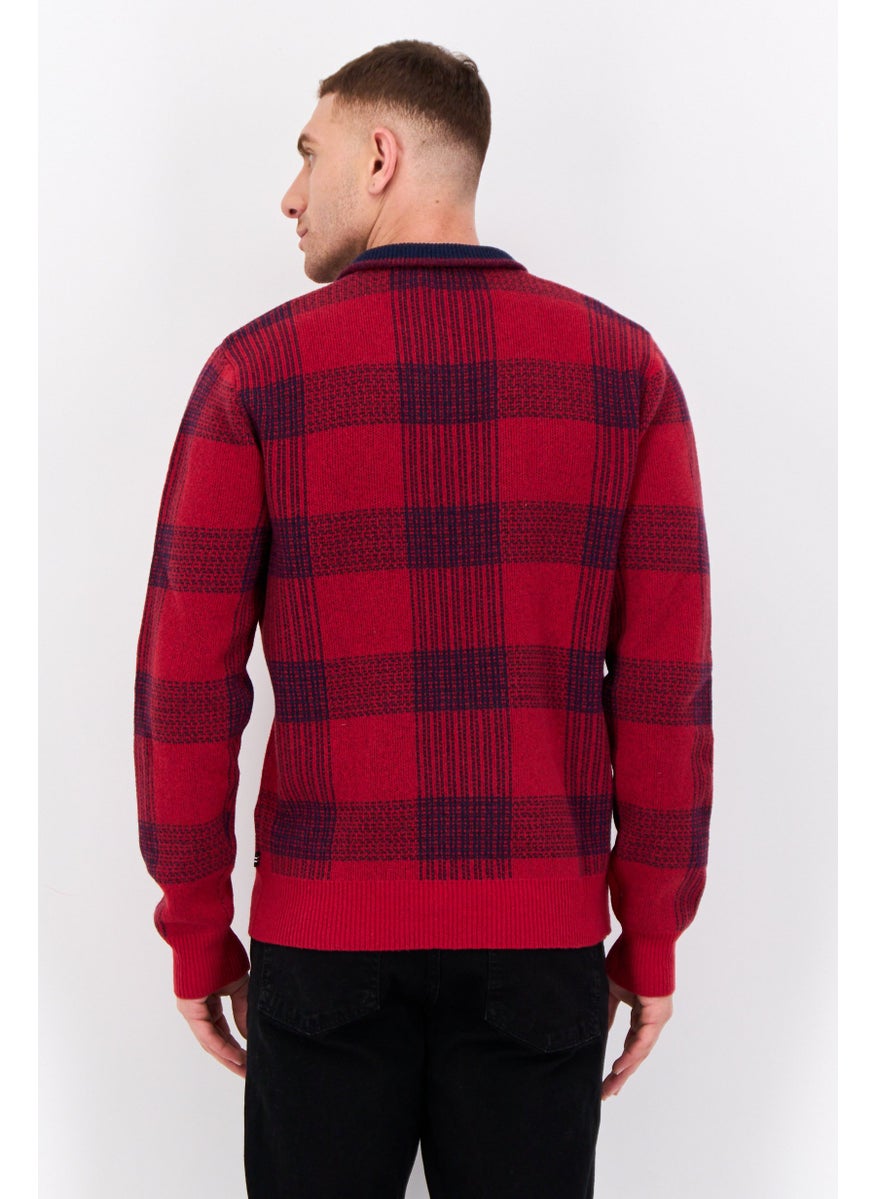Men Long Sleeves Plaid Sweater, Multi Color