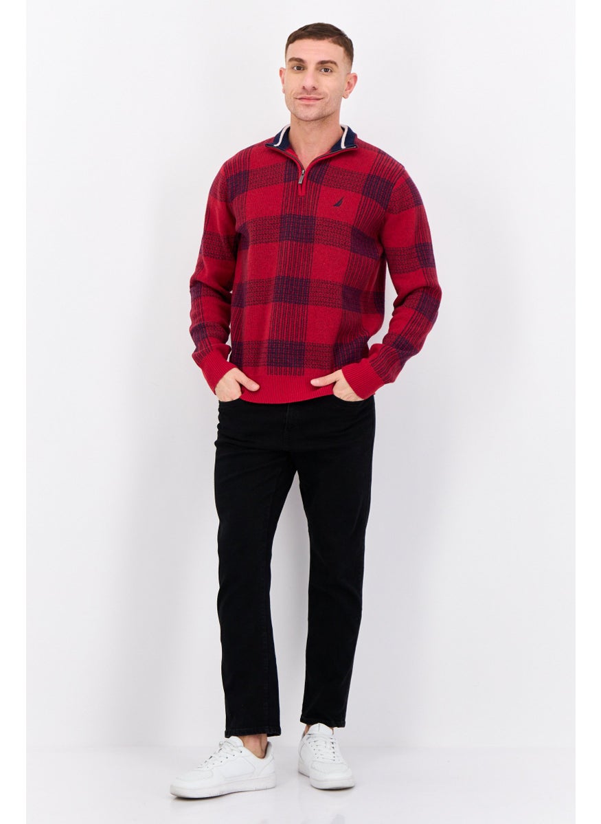 Men Long Sleeves Plaid Sweater, Multi Color