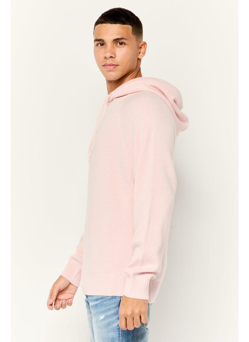 Men Solid Knitted Sweater, Pink