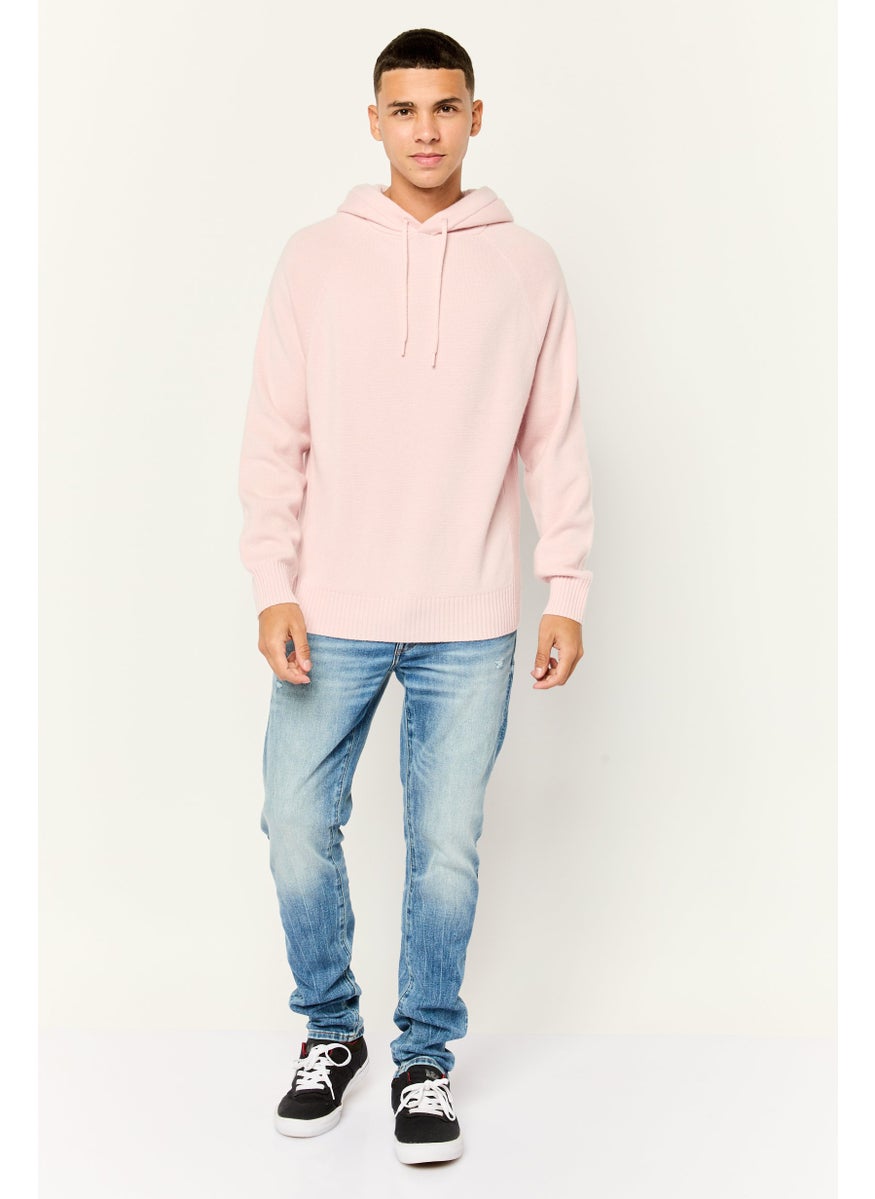 Men Solid Knitted Sweater, Pink