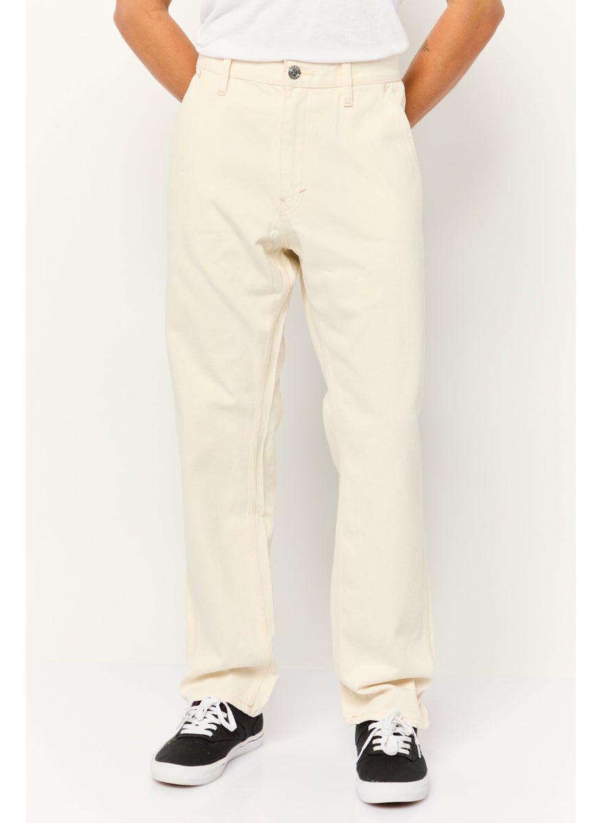 Men Straight Fit Plain Non-Stretchable Jeans, Cream