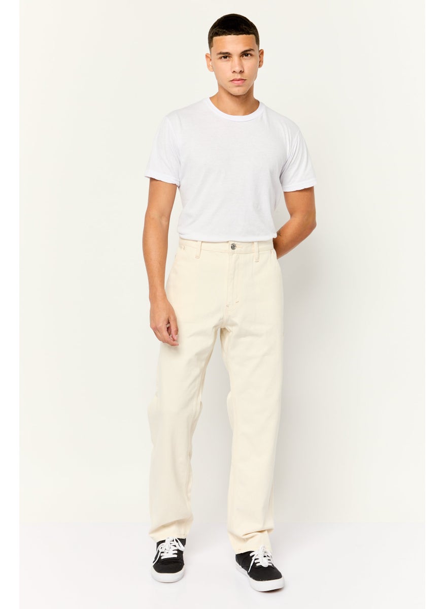Men Straight Fit Plain Non-Stretchable Jeans, Cream