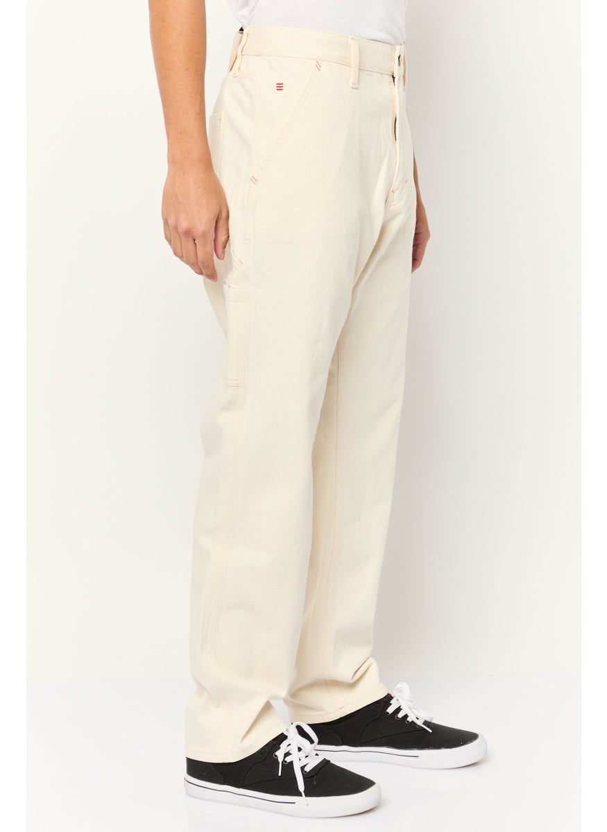 Men Straight Fit Plain Non-Stretchable Jeans, Cream