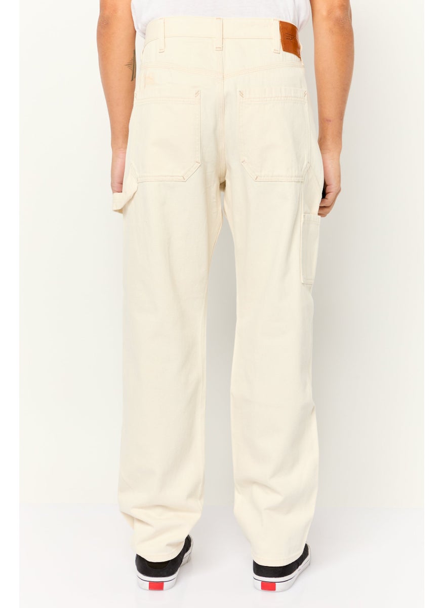 Men Straight Fit Plain Non-Stretchable Jeans, Cream