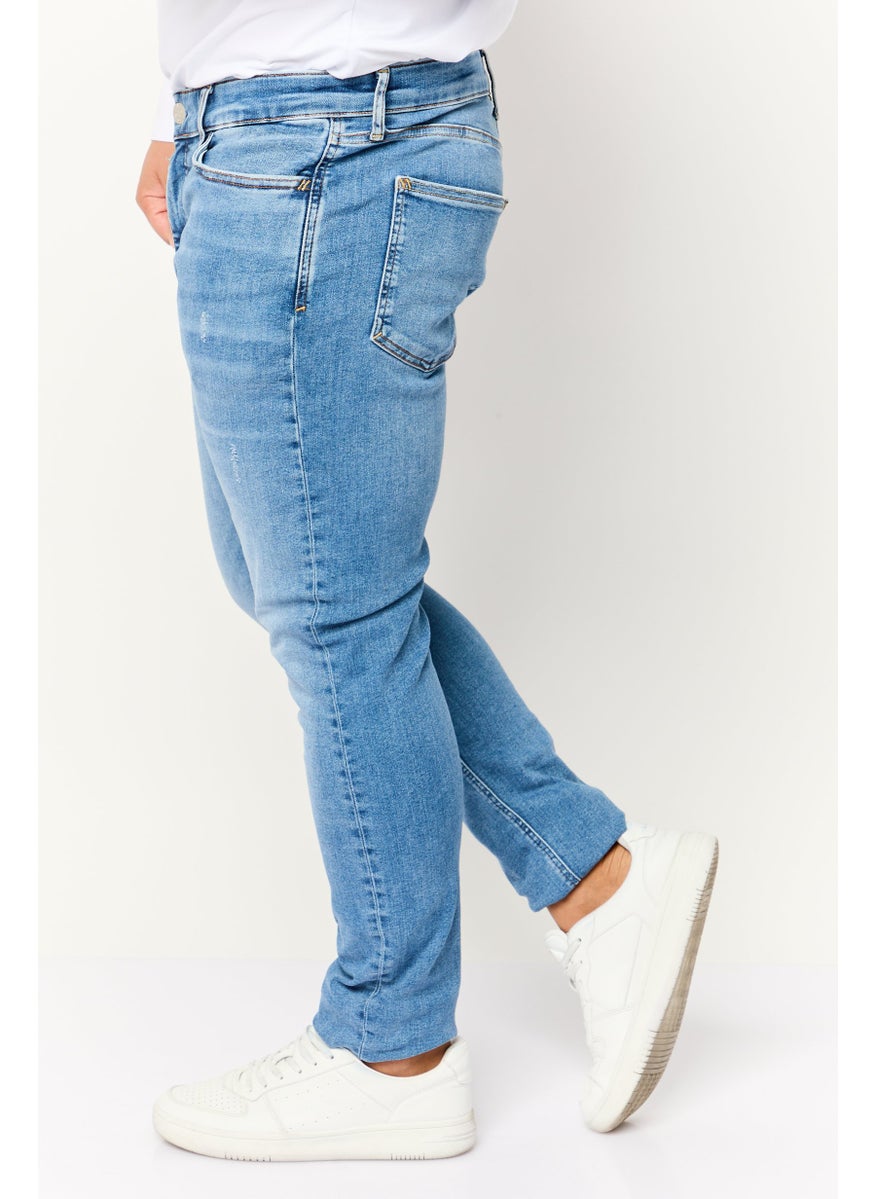 Men Skinny Fit Washed Stretchable Jeans, Light Blue
