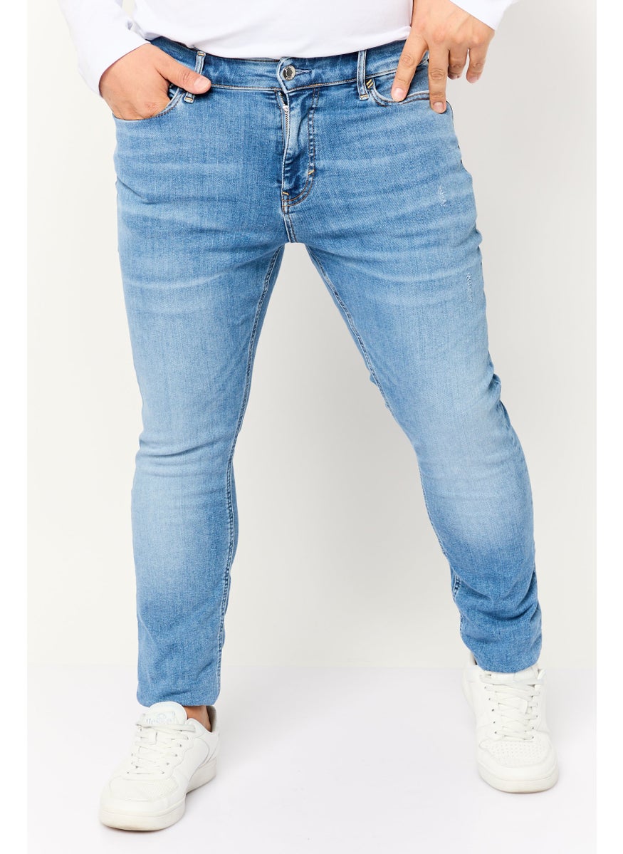 Men Skinny Fit Washed Stretchable Jeans, Light Blue