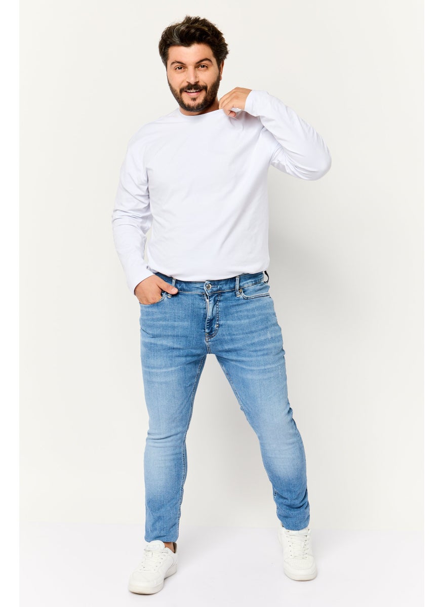 Men Skinny Fit Washed Stretchable Jeans, Light Blue