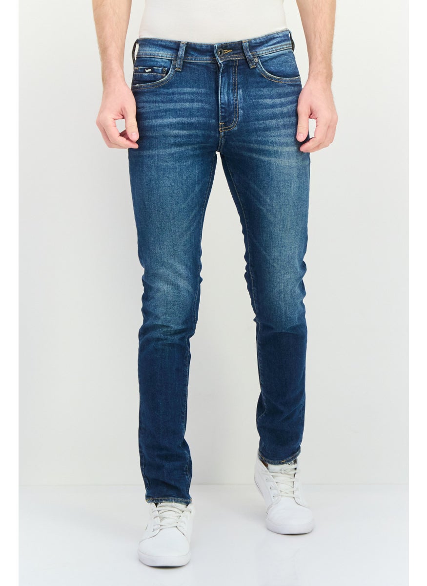 Men Skinny Fit Washed Stretchable Denim, Blue