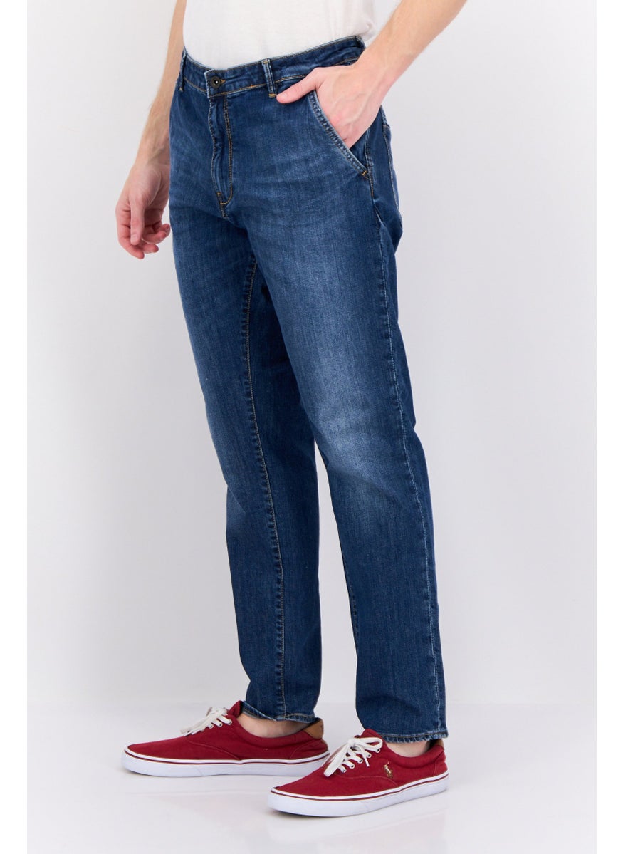 Men Slim Fit Washed Stretchable Jeans, Blue