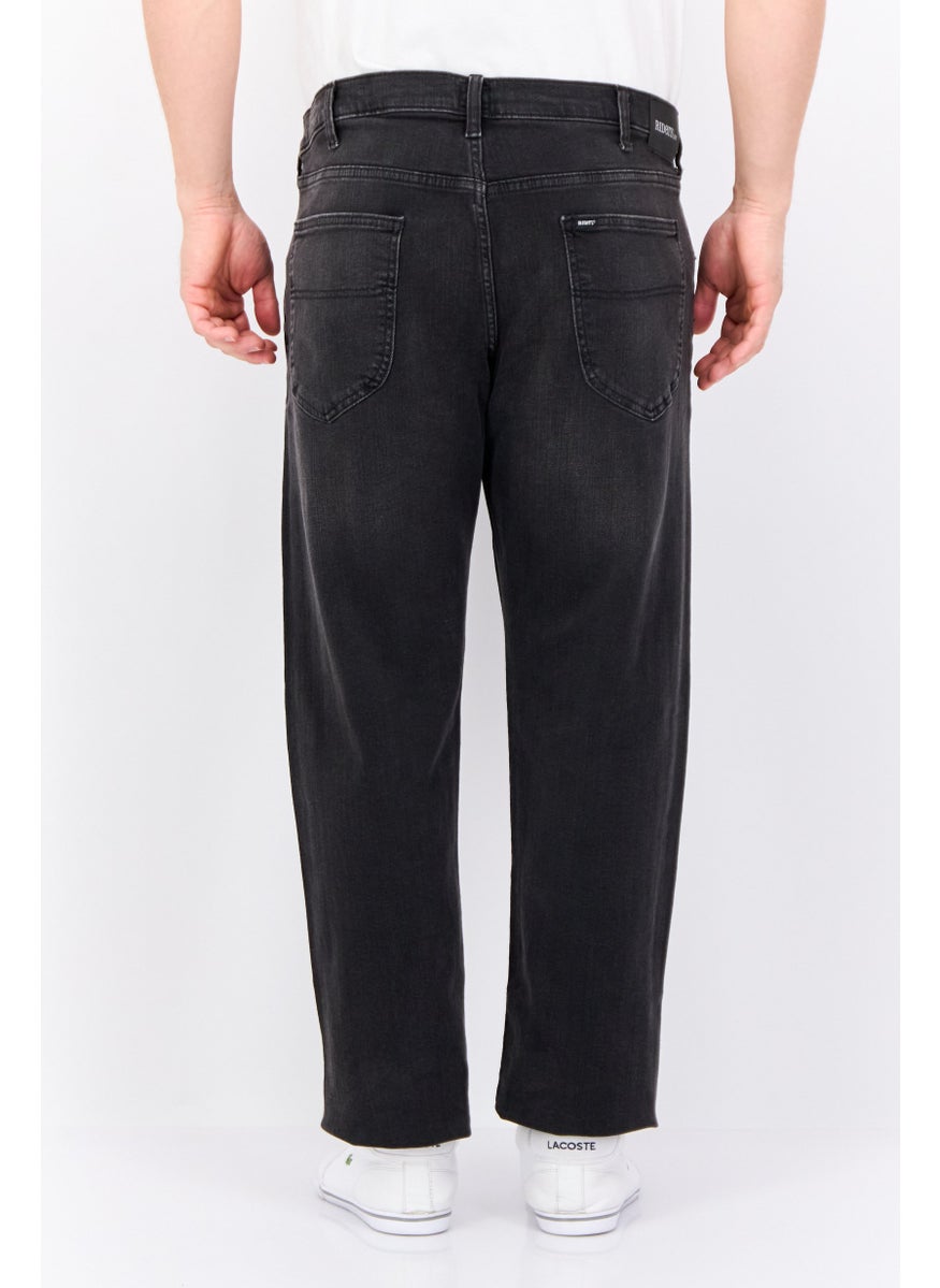Men Regular Fit Washed Stretchable Denim, Charcoal