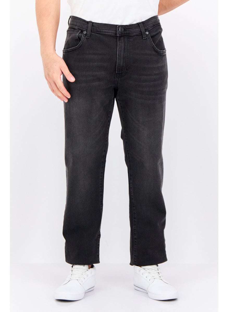 Men Regular Fit Washed Stretchable Denim, Charcoal