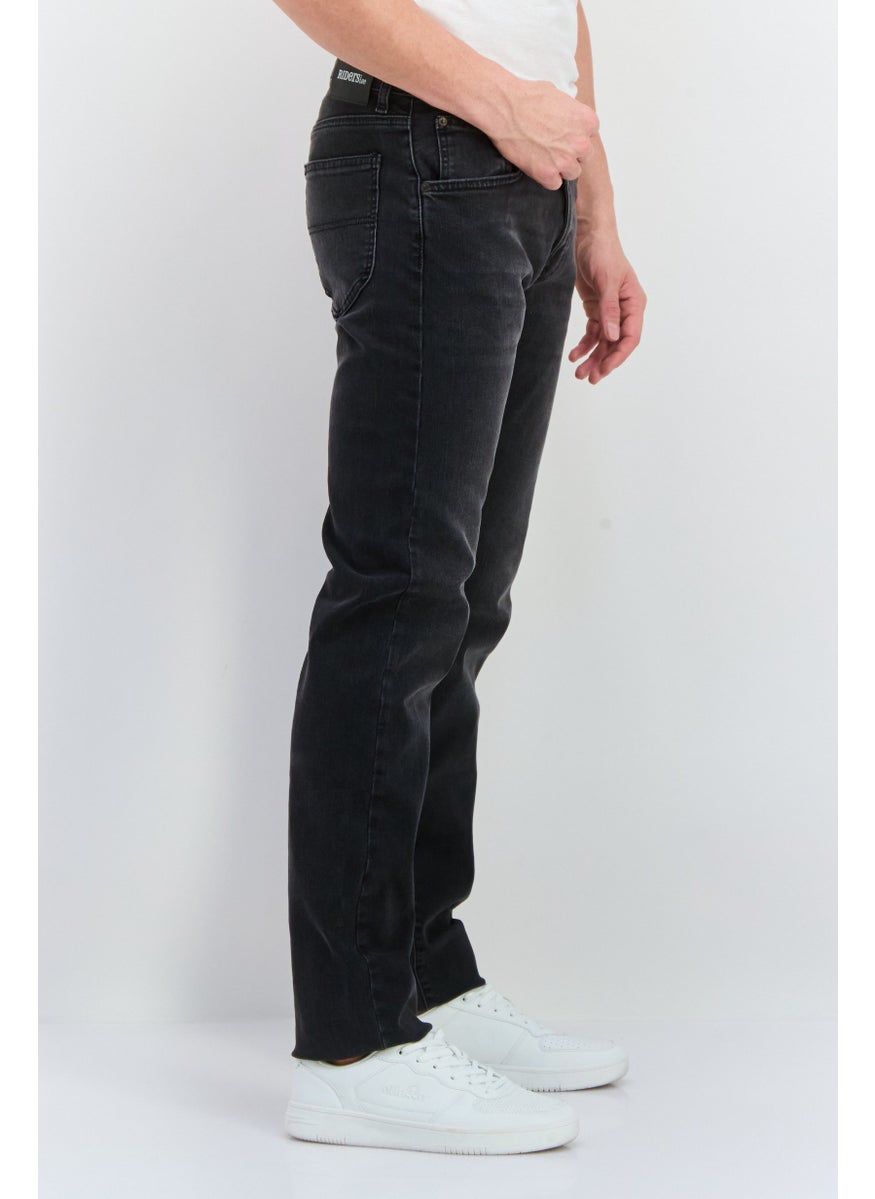 Men Regular Fit Washed Stretchable Denim, Charcoal