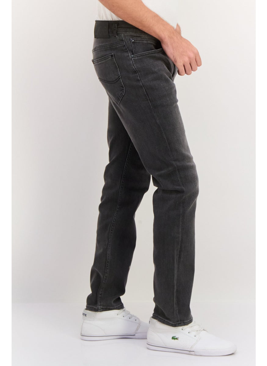 Men Slim Fit Washed Stretchable Jeans, Washed Grey