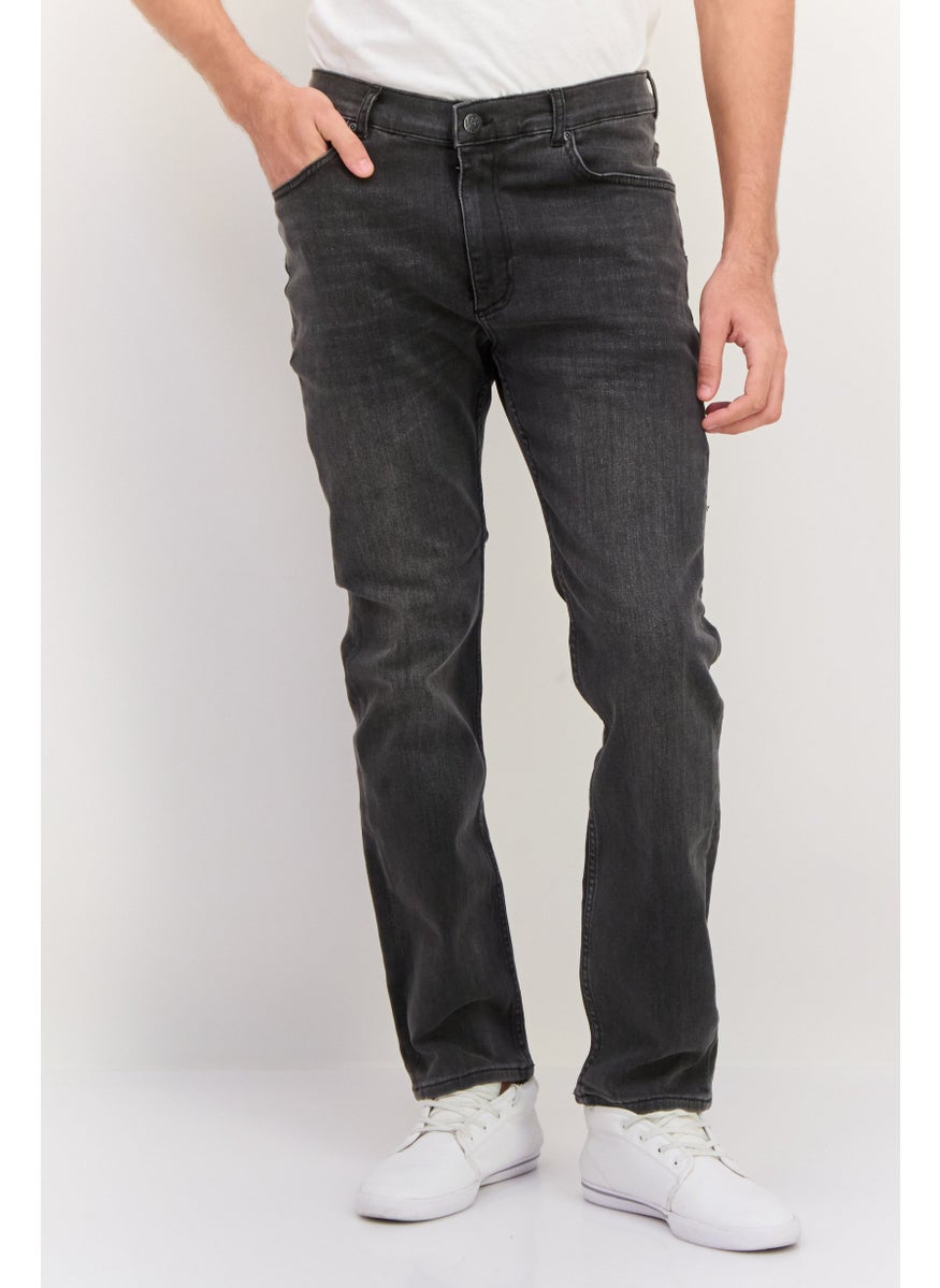 Men Slim Fit Washed Stretchable Jeans, Washed Grey