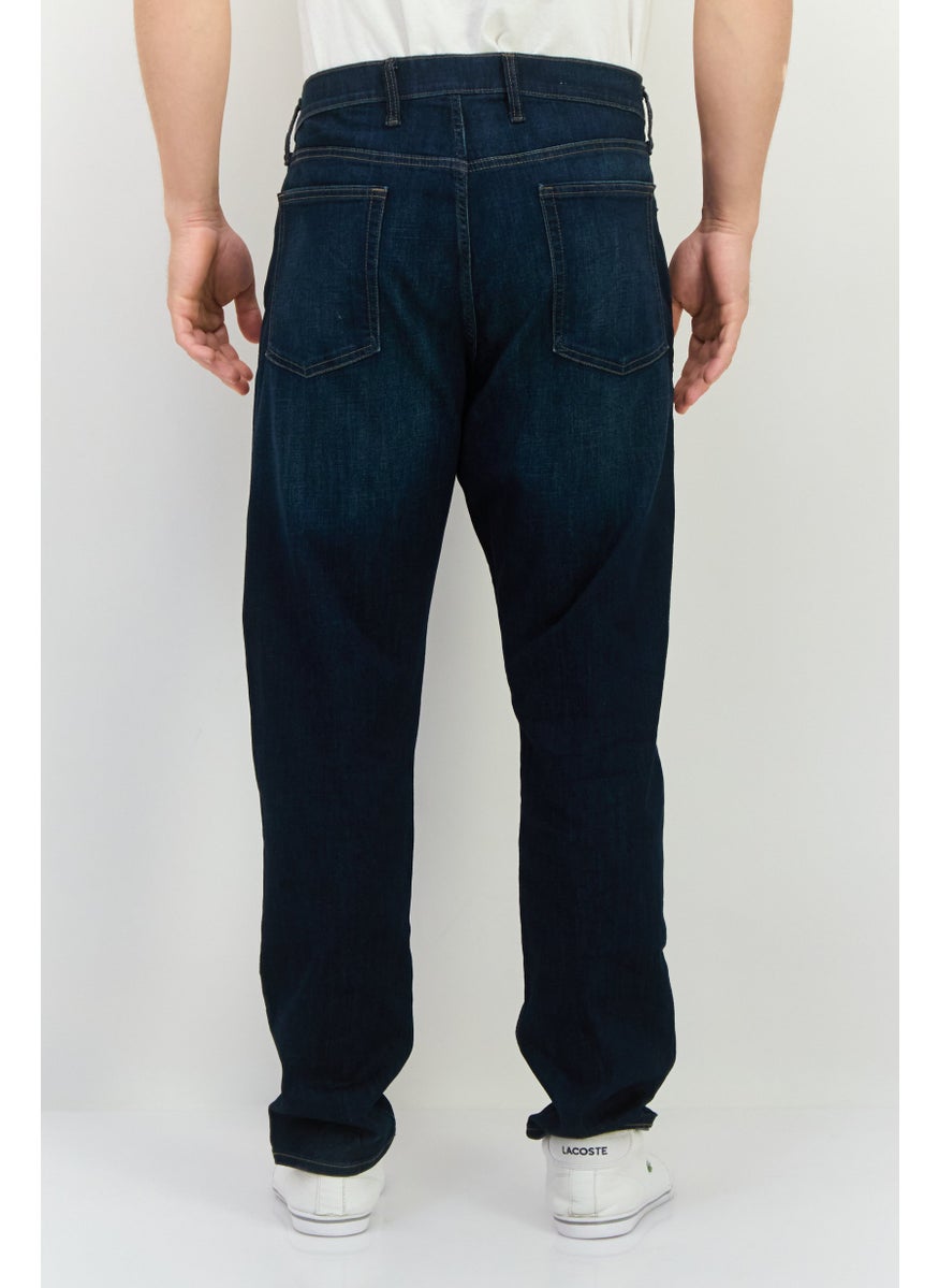Men Slim Fit Washed Stretchable Jeans, Navy Blue