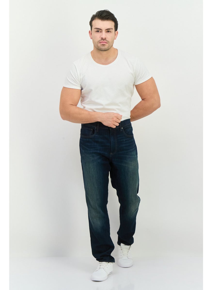 Men Slim Fit Washed Stretchable Jeans, Navy Blue