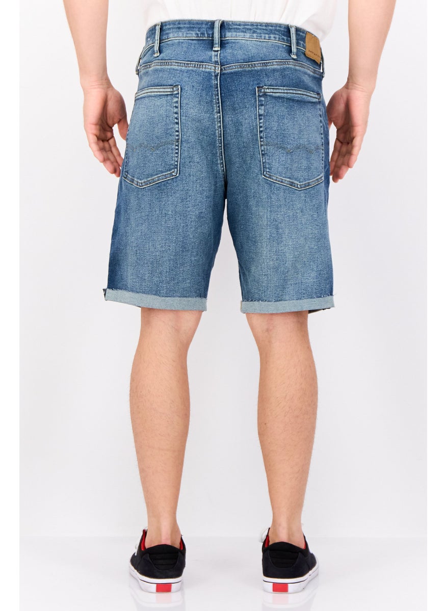 Men Washed Denim Shorts, Blue