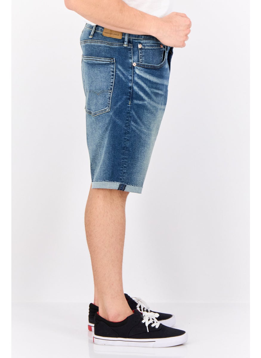 Men Washed Denim Shorts, Blue