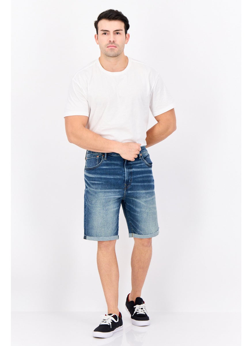 Men Washed Denim Shorts, Blue