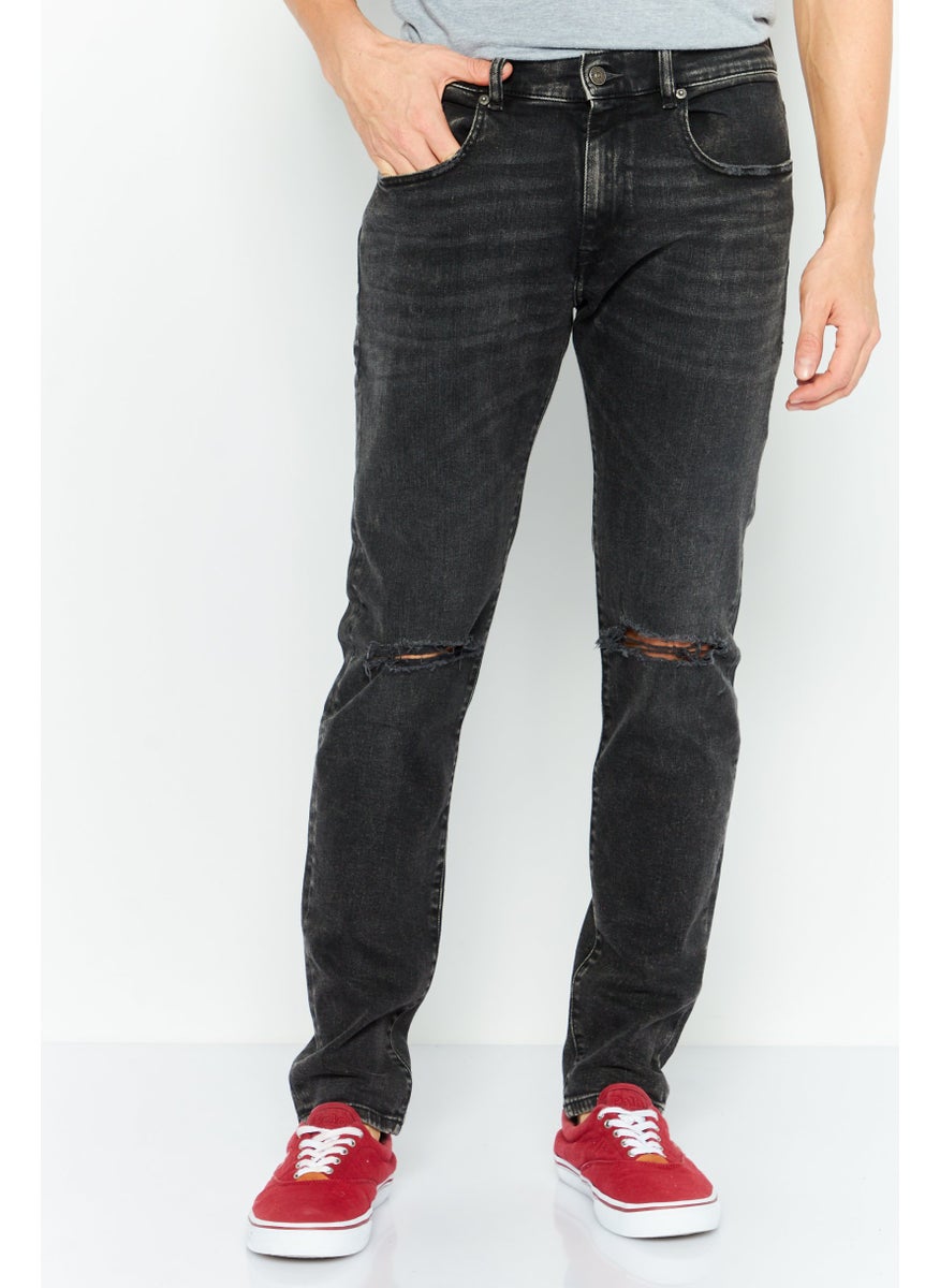 Men Slim Fit Washed Denim Jeans, Black