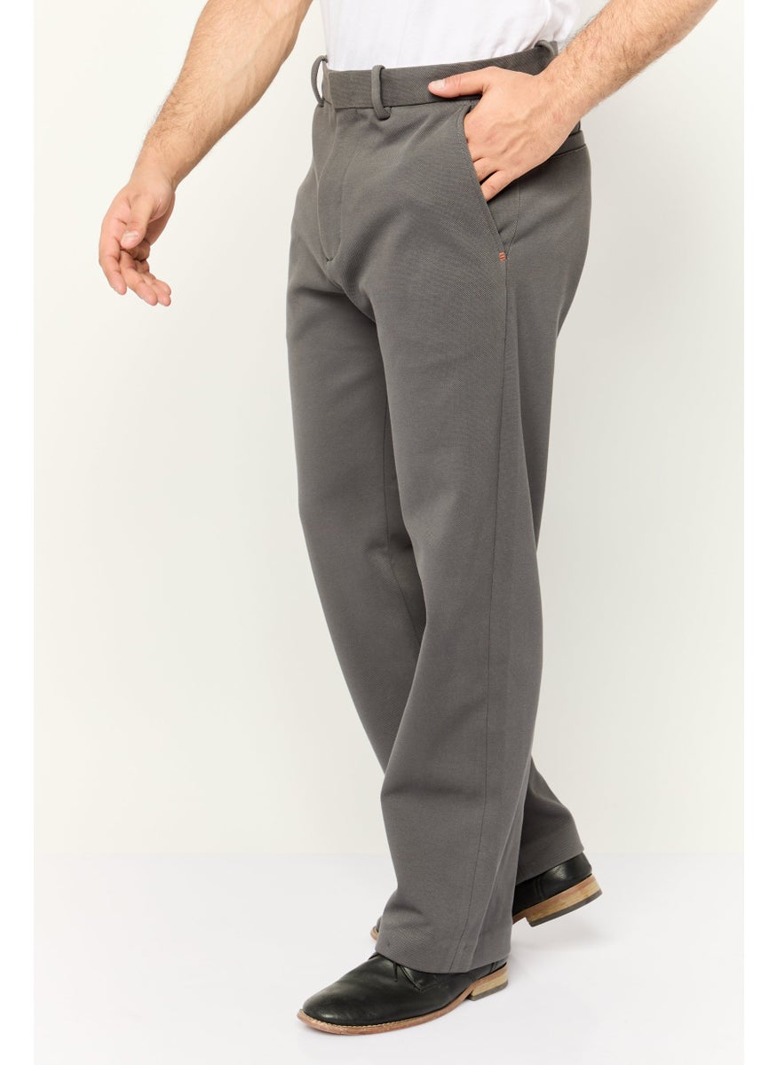 Men Regular Fit Textured Jersey Pants, Grey