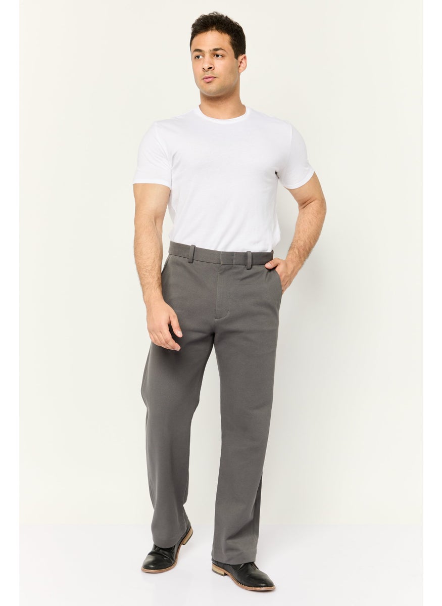 Men Regular Fit Textured Jersey Pants, Grey