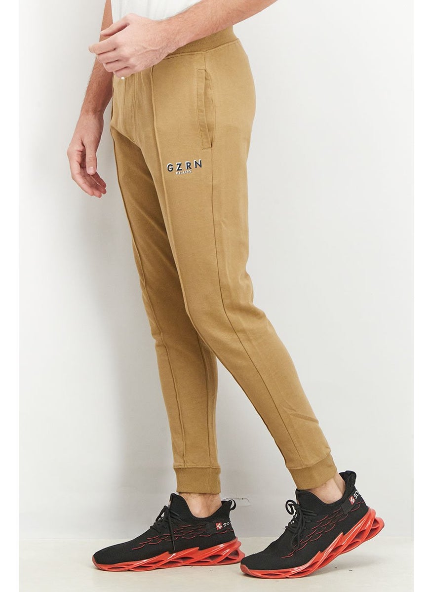 Men Regular Fit Plain Jogger Pants, Camel