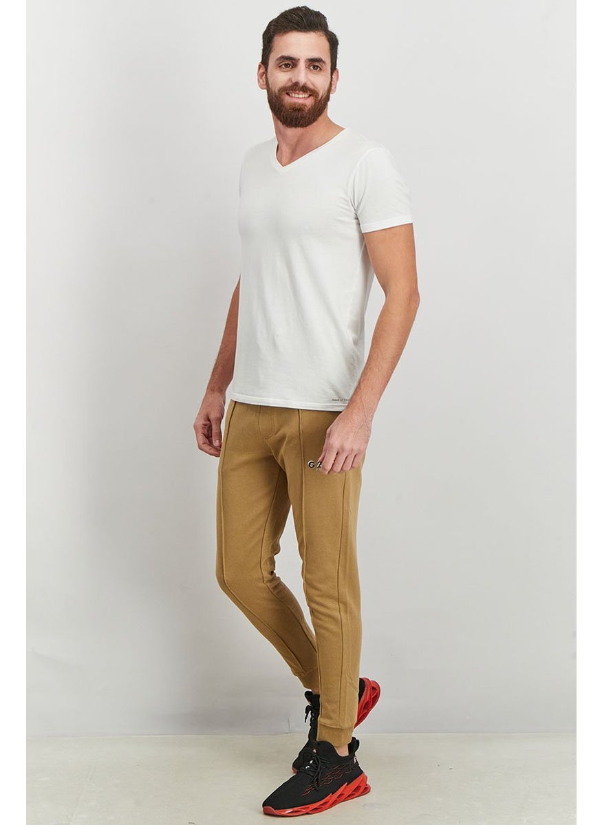 Men Regular Fit Plain Jogger Pants, Camel