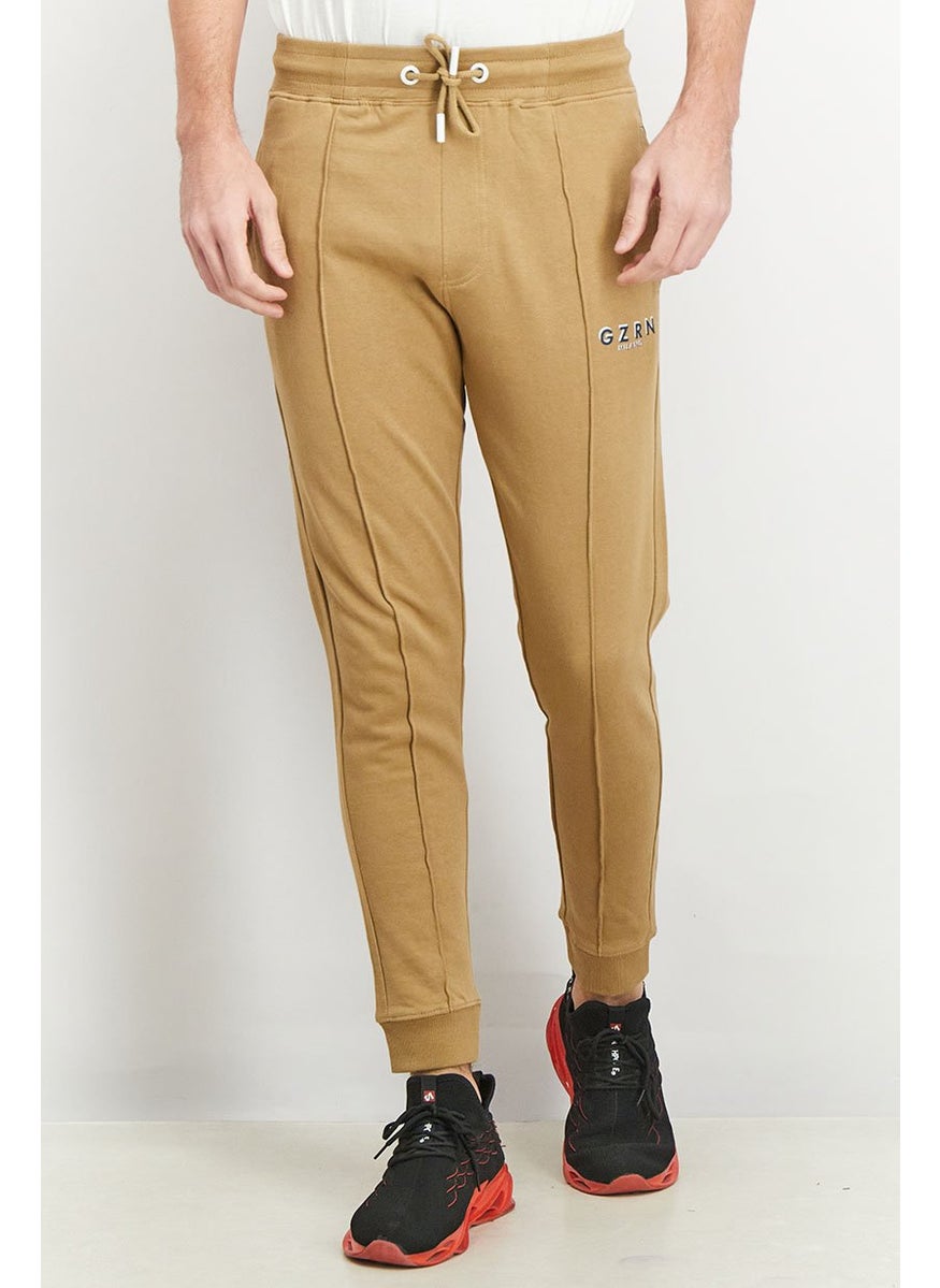 Men Regular Fit Plain Jogger Pants, Camel