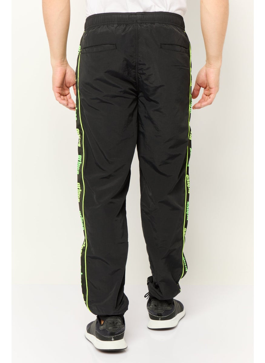 Men Regular Fit Brand Logo Track Pants, Black