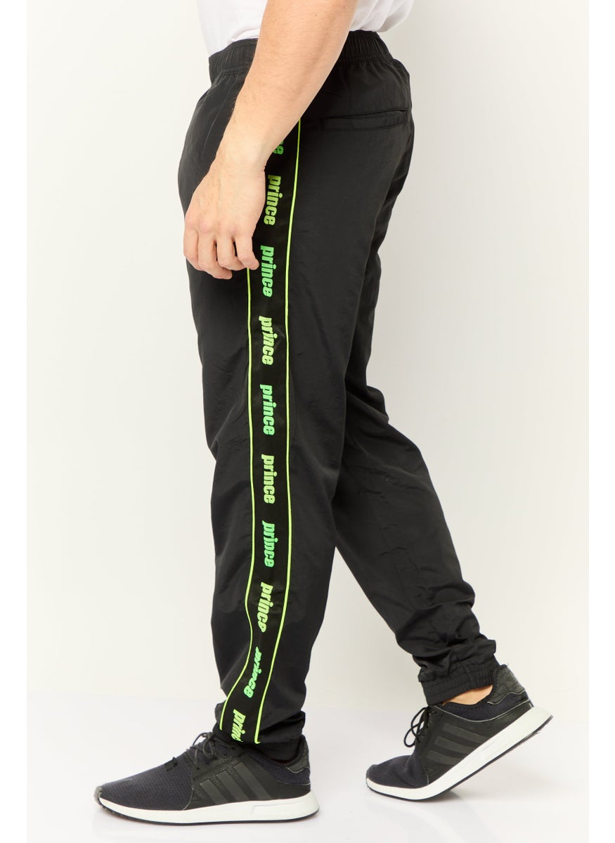 Men Regular Fit Brand Logo Track Pants, Black