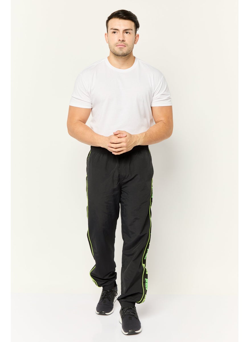 Men Regular Fit Brand Logo Track Pants, Black