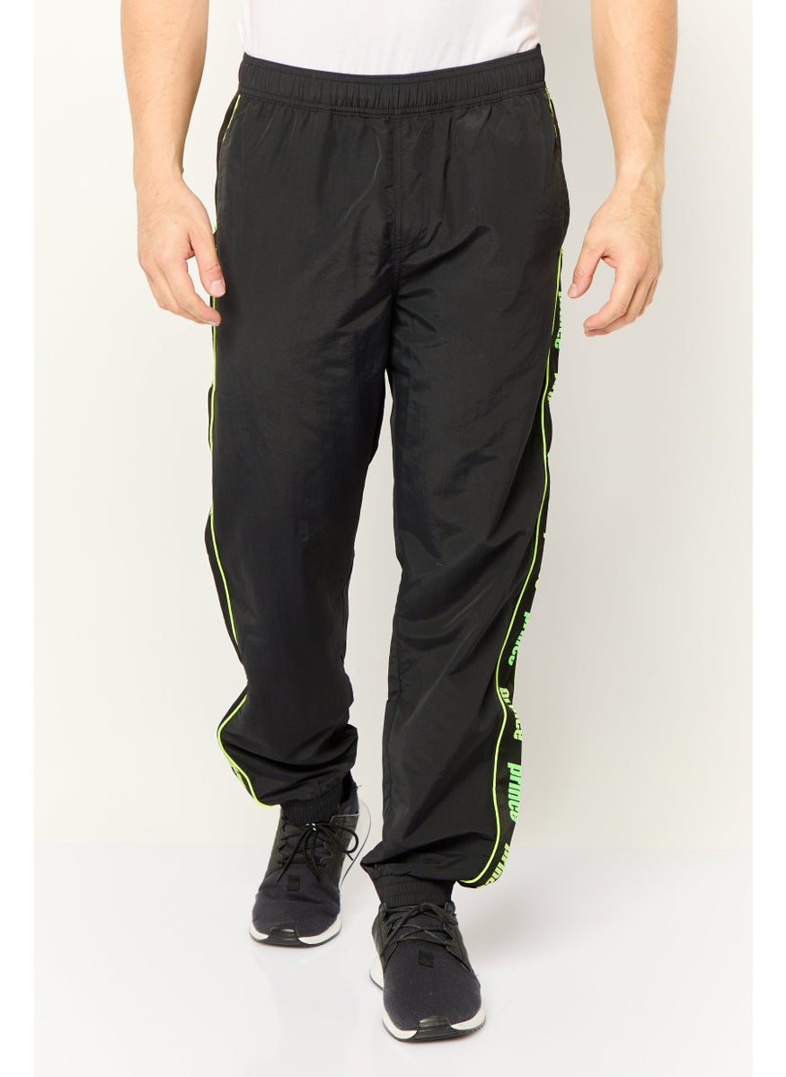Men Regular Fit Brand Logo Track Pants, Black