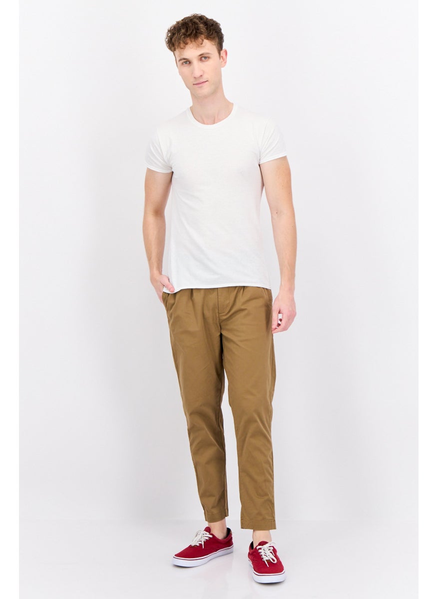 Men Regular Fit Plain Chino Pants, Brown