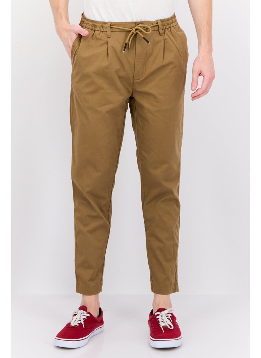 Men Regular Fit Plain Chino Pants, Brown